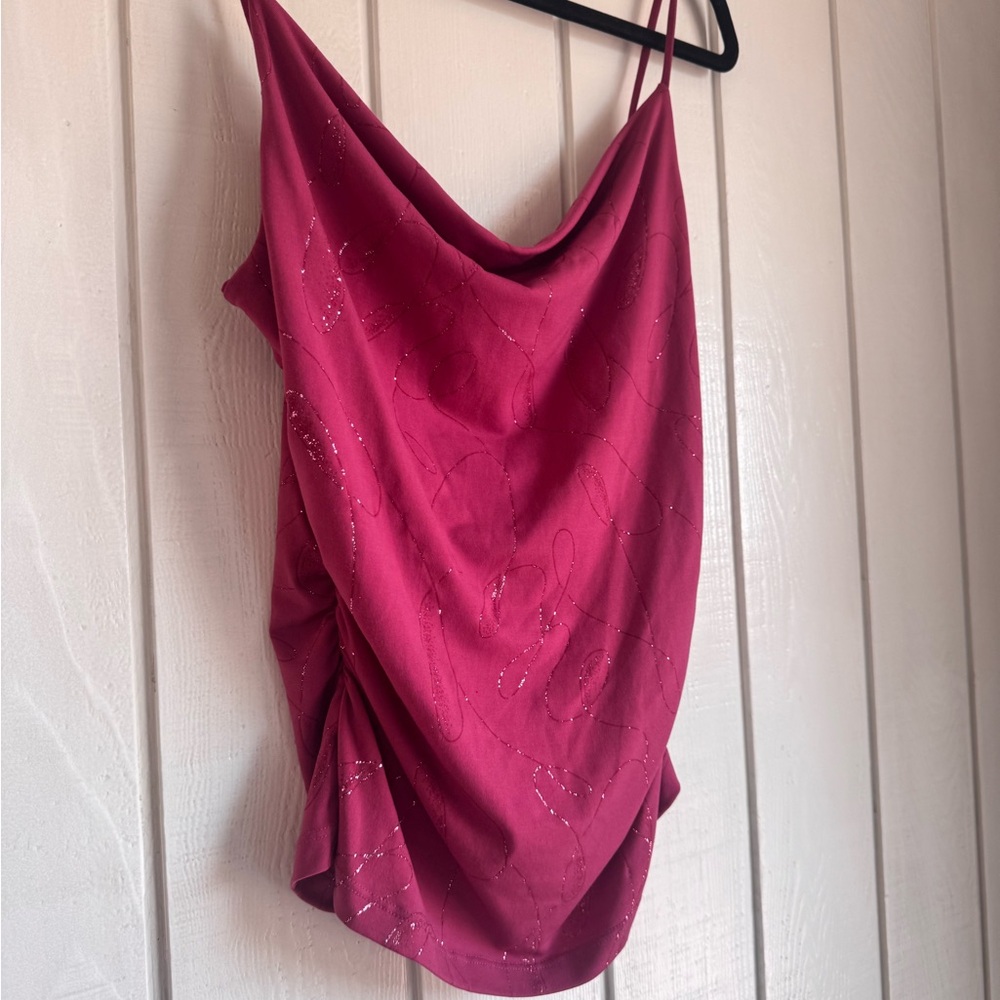 Charlotte Russe 2000s Maroon Sparkly Cowl Neck Blouse - Picture 3 of 5